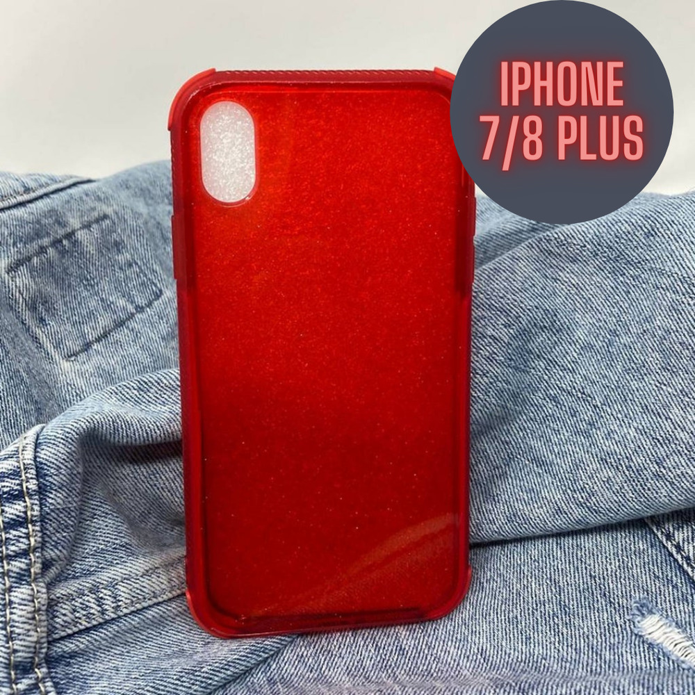 iPhone 7/8 Plus Case Clear Red Glitter Cover